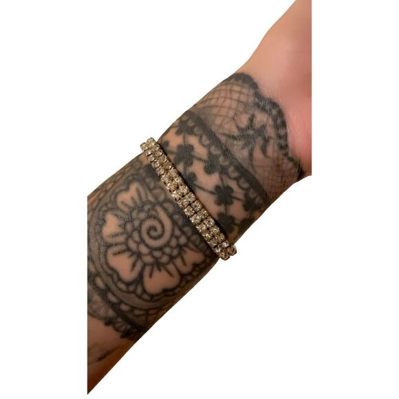 Rhinestone Stretch Cuff Bracelet Gemstones Silver Tone Bling Glam - Picture 7 of 10